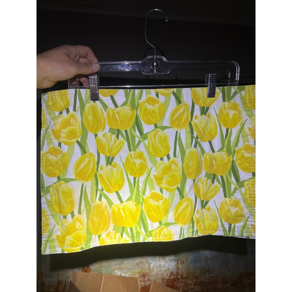 Vintage Yellow Tulip Floral Placemat Set Spring Garden Decor 2pc